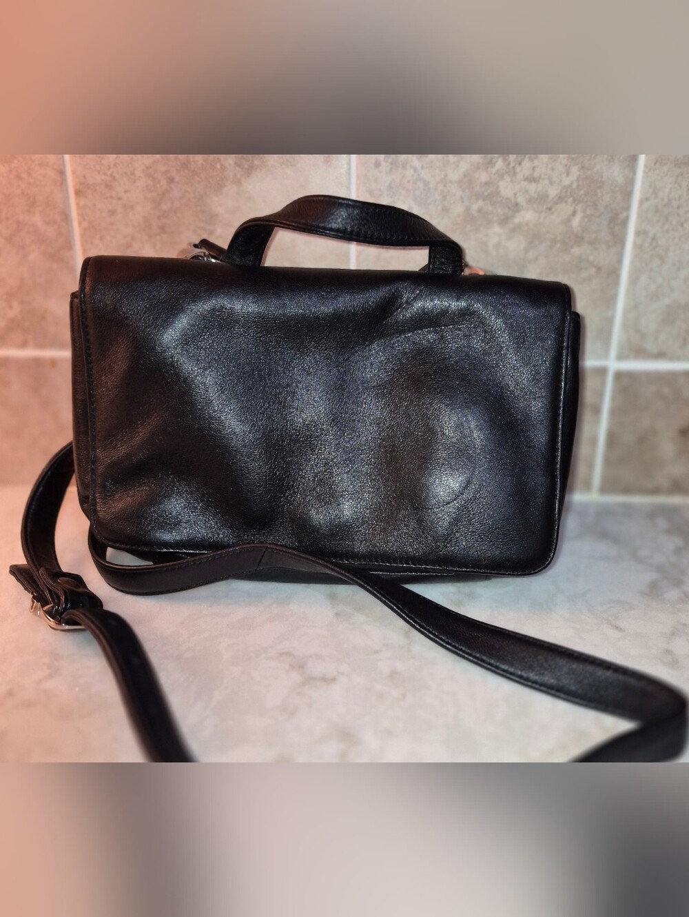 Wilsons Leather Pelle Studio Black Crossbody Satchel, Y2K